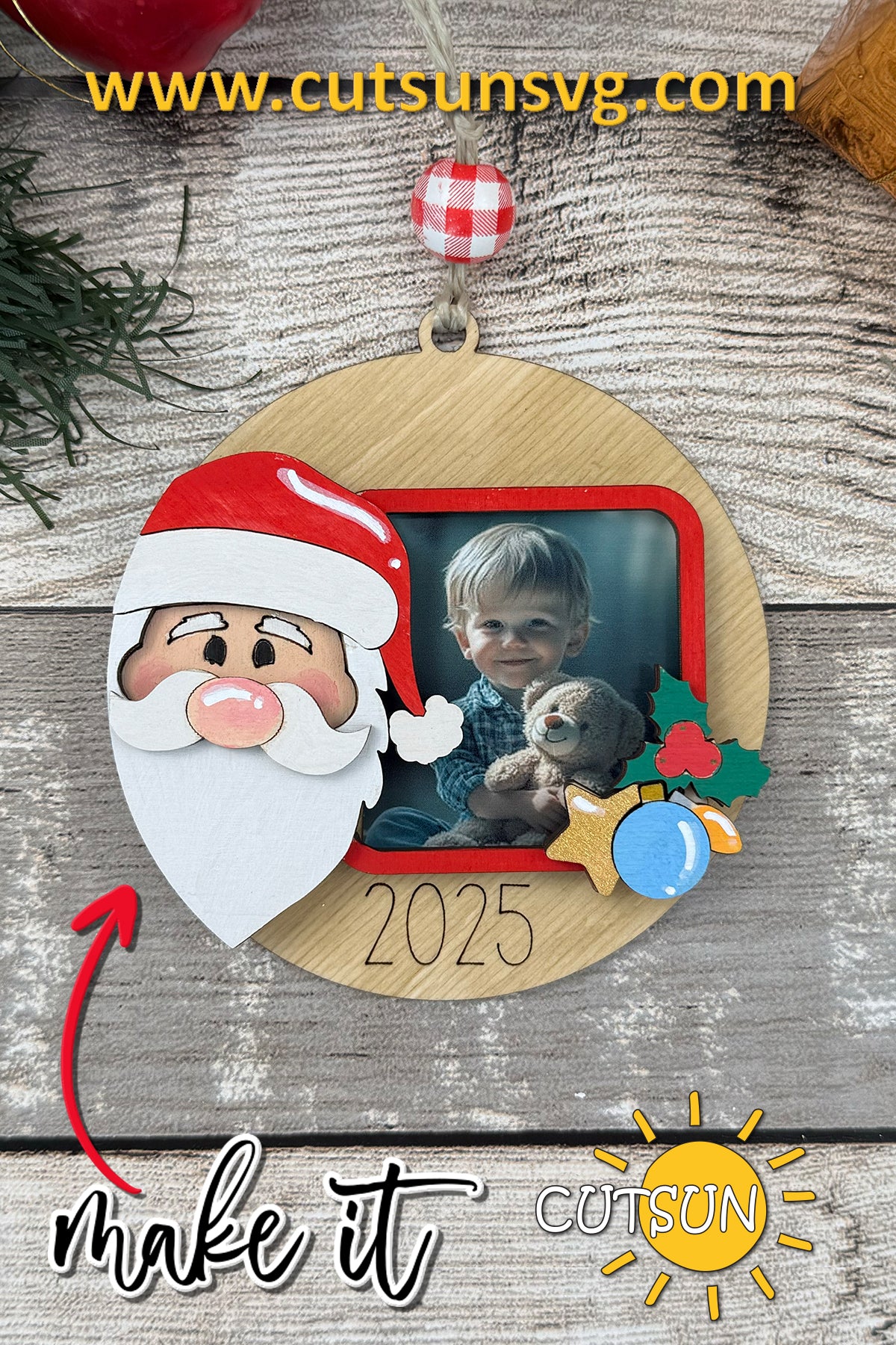 Santa Christmas Photo Ornament – Keepsake Ornament, Laser Cut File