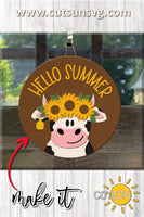 Hello summer Sunflowers door hanger svg Cow door sign SVG Sunflower svg Glowforge svg Laser cut file Cricut SVG (Copy)