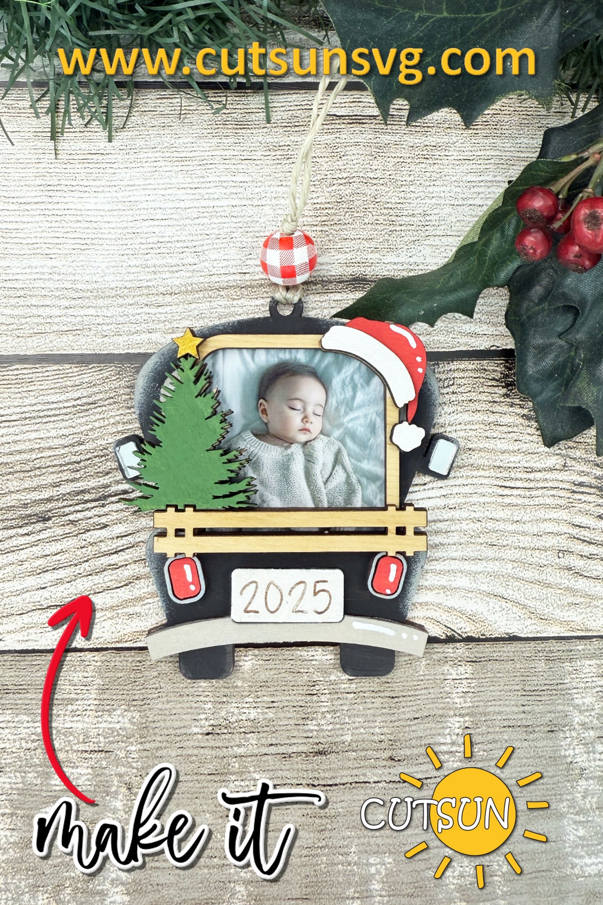 Christmas Truck Photo Ornament SVG – Laser Cut File for Glowforge & xTool