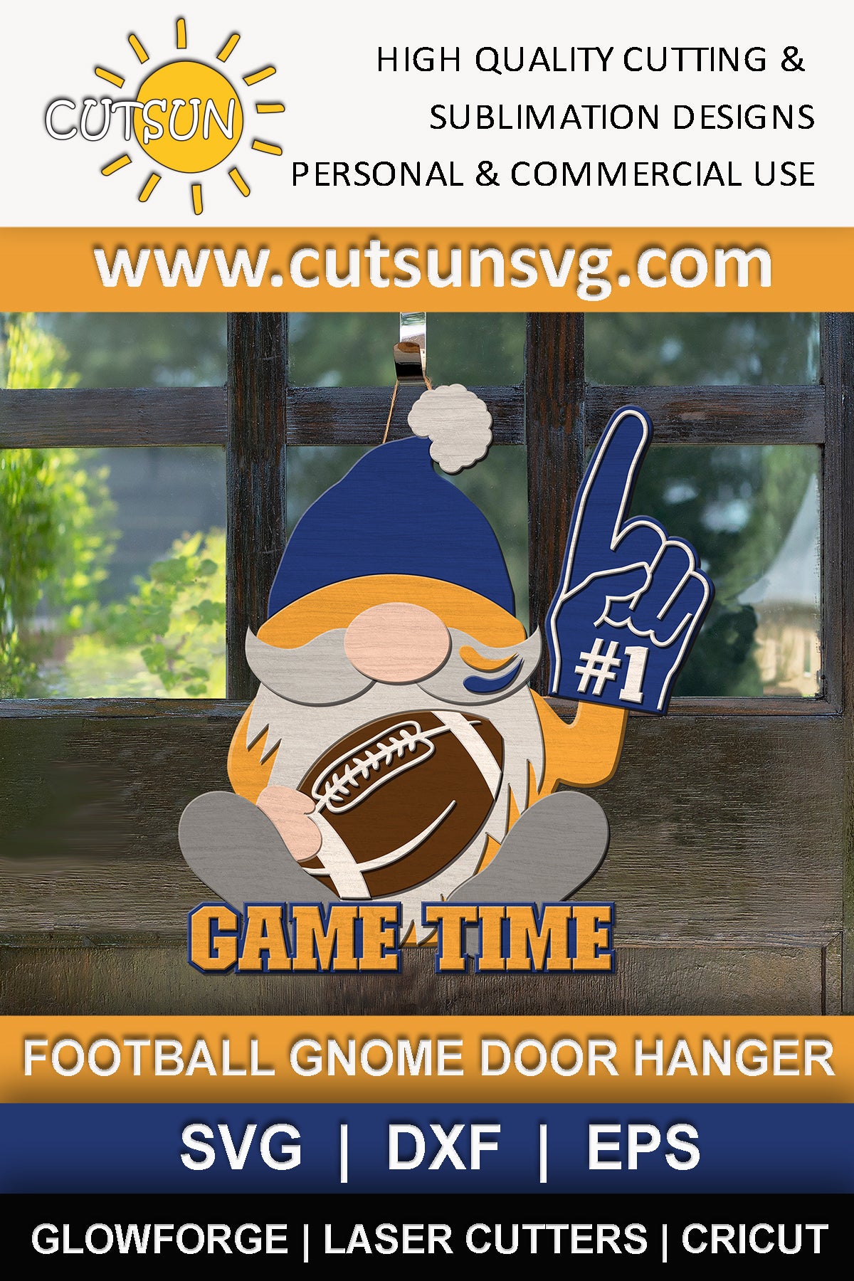 Football Gnome Door Hanger SVG | Game Time Door Sign | Laser Cut File Football SVG
