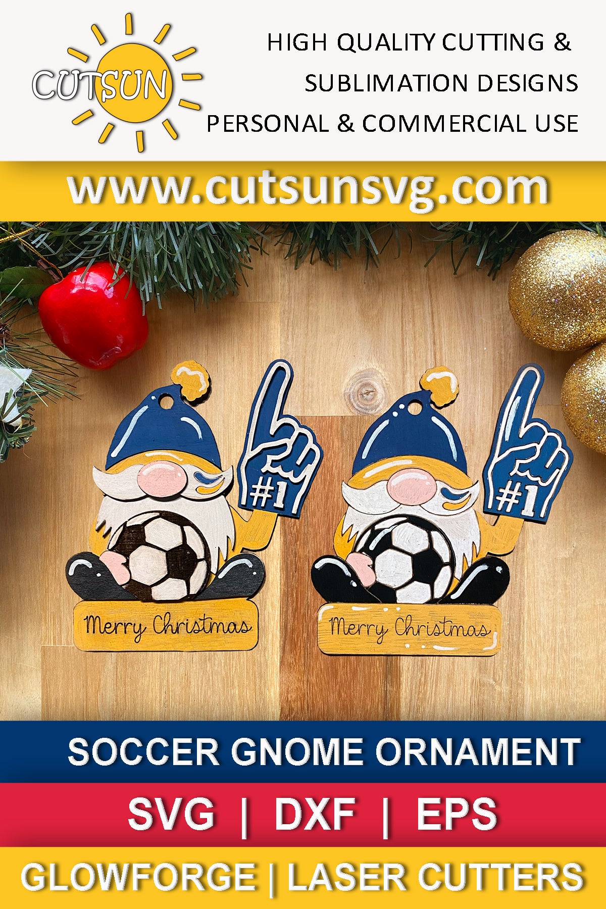 Soccer gnome Ornament SVG Laser cut file Soccer SVG Gnome svg Soccer ornament svg Christmas ornament svg