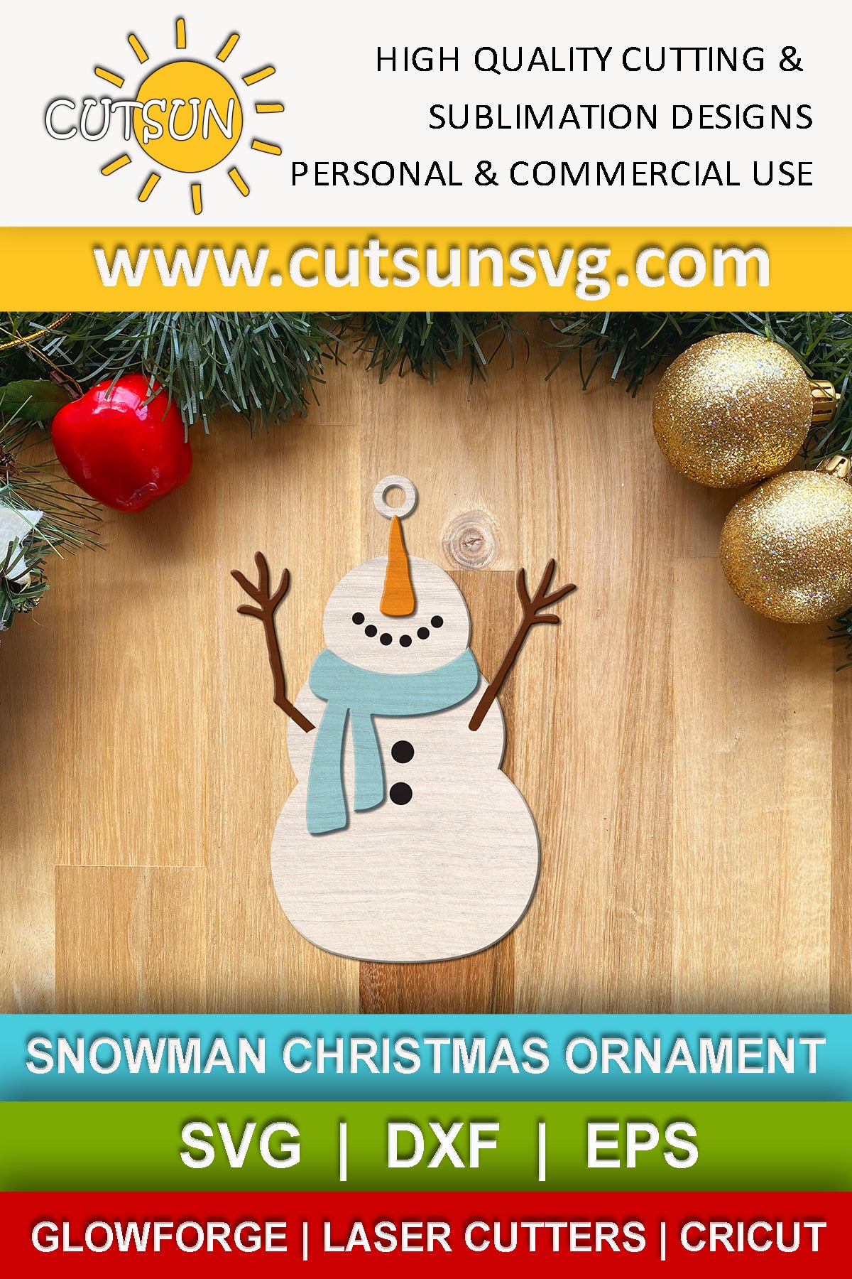 Snowman Ornament SVG | Frosty Looking Up Christmas Ornament | Laser Cut File
