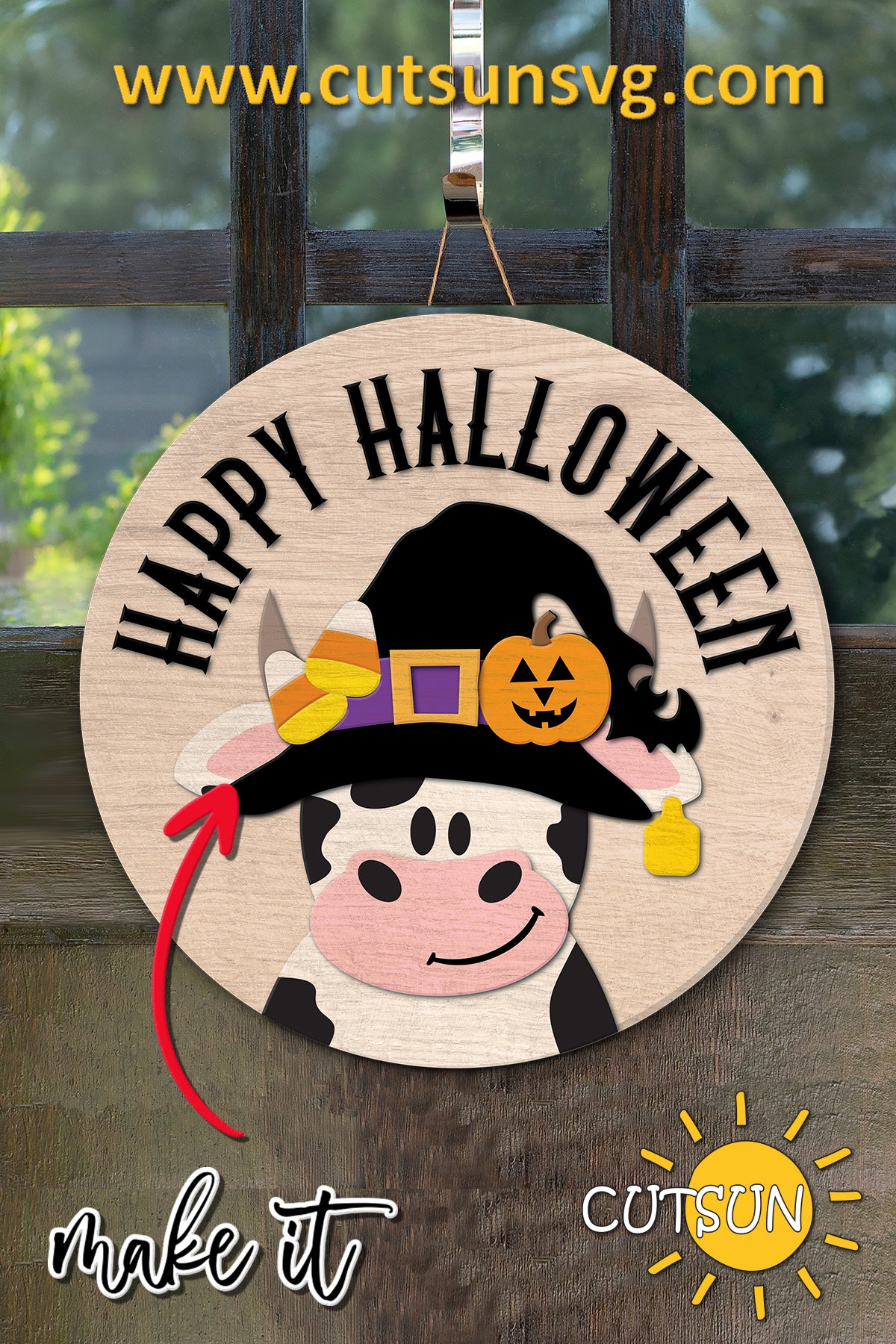Halloween Cow door hanger SVG Round door hanger svg