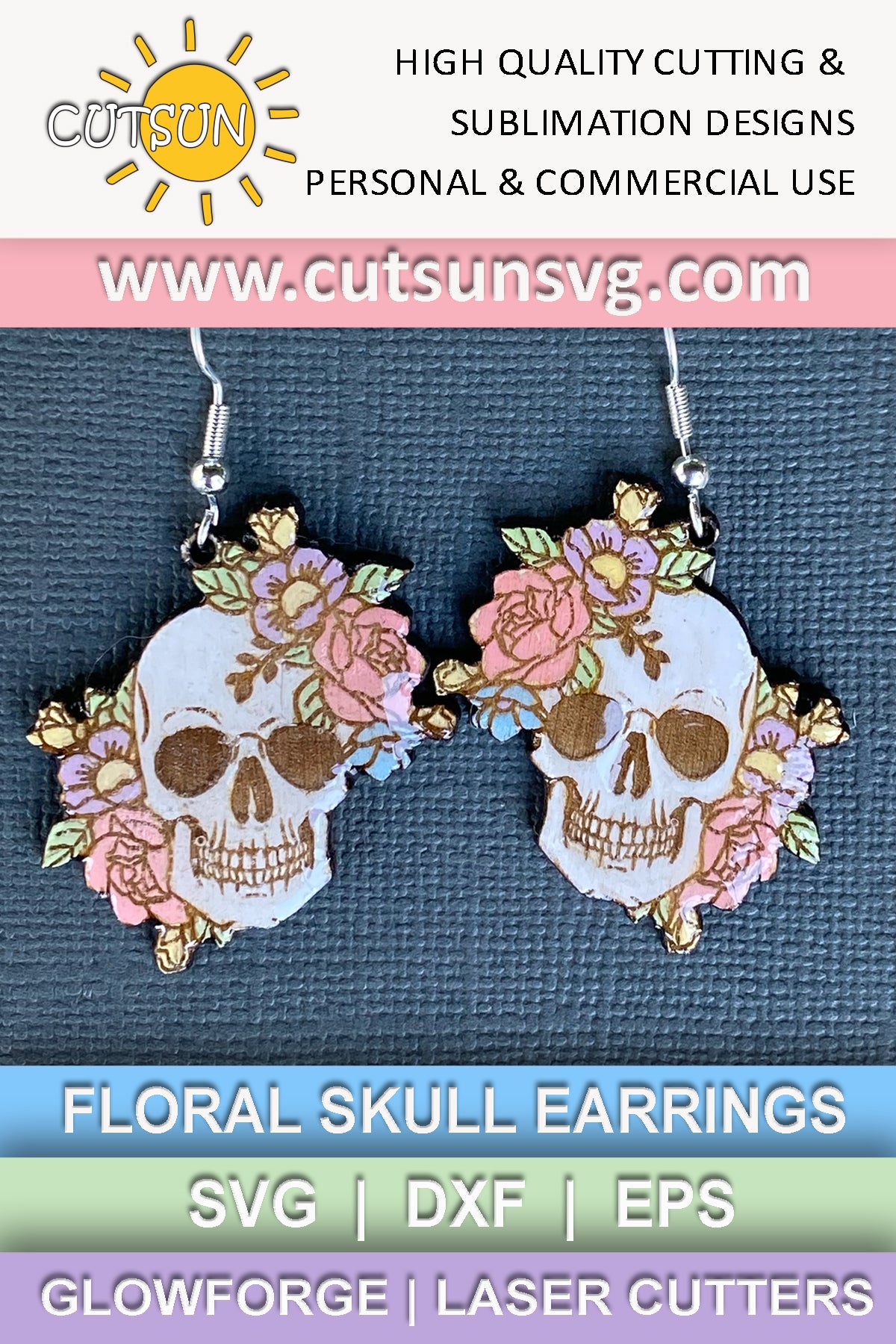 Floral skull earrings SVG