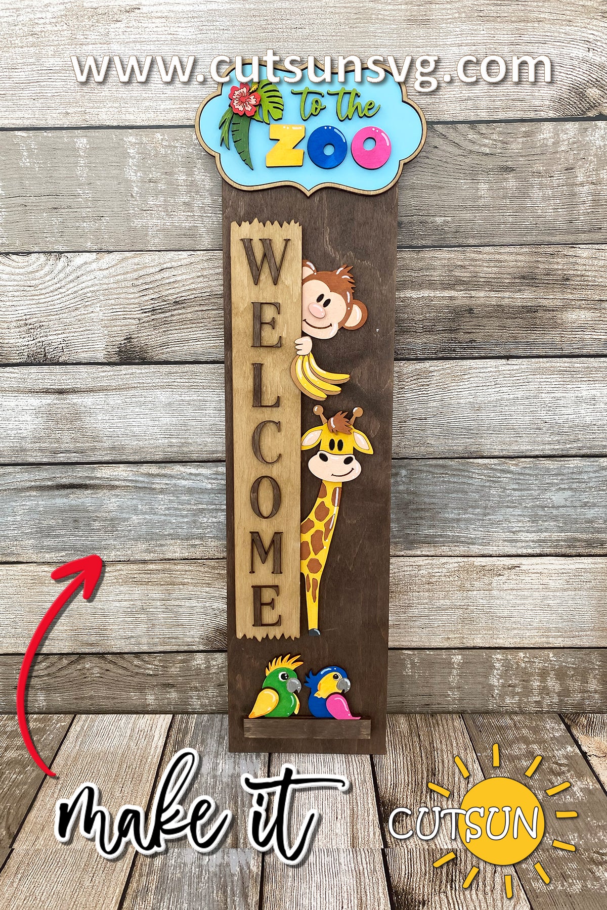 Zoo Porch Sign SVG – Interchangeable Jungle Animal Add-On with Free Vertical Leaner for Laser Cutters