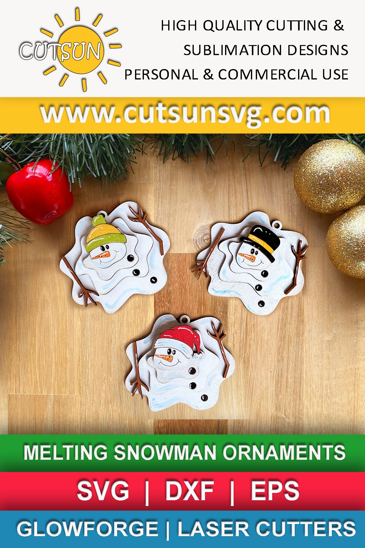 Melted snowmen ornaments SVG digital download