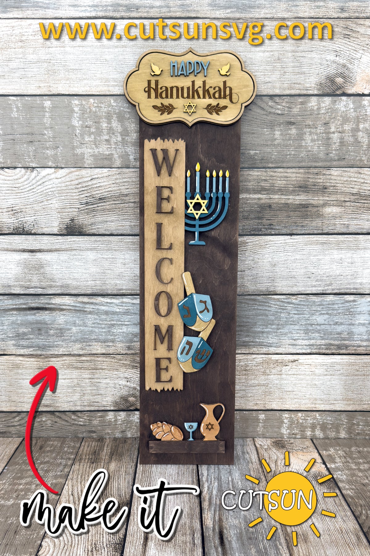 Happy Hanukkah Porch Sign SVG | Interchangeable Vertical Porch Leaner Add-On | Hanukkah Welcome Sign SVG | Laser Cut File Digital Download