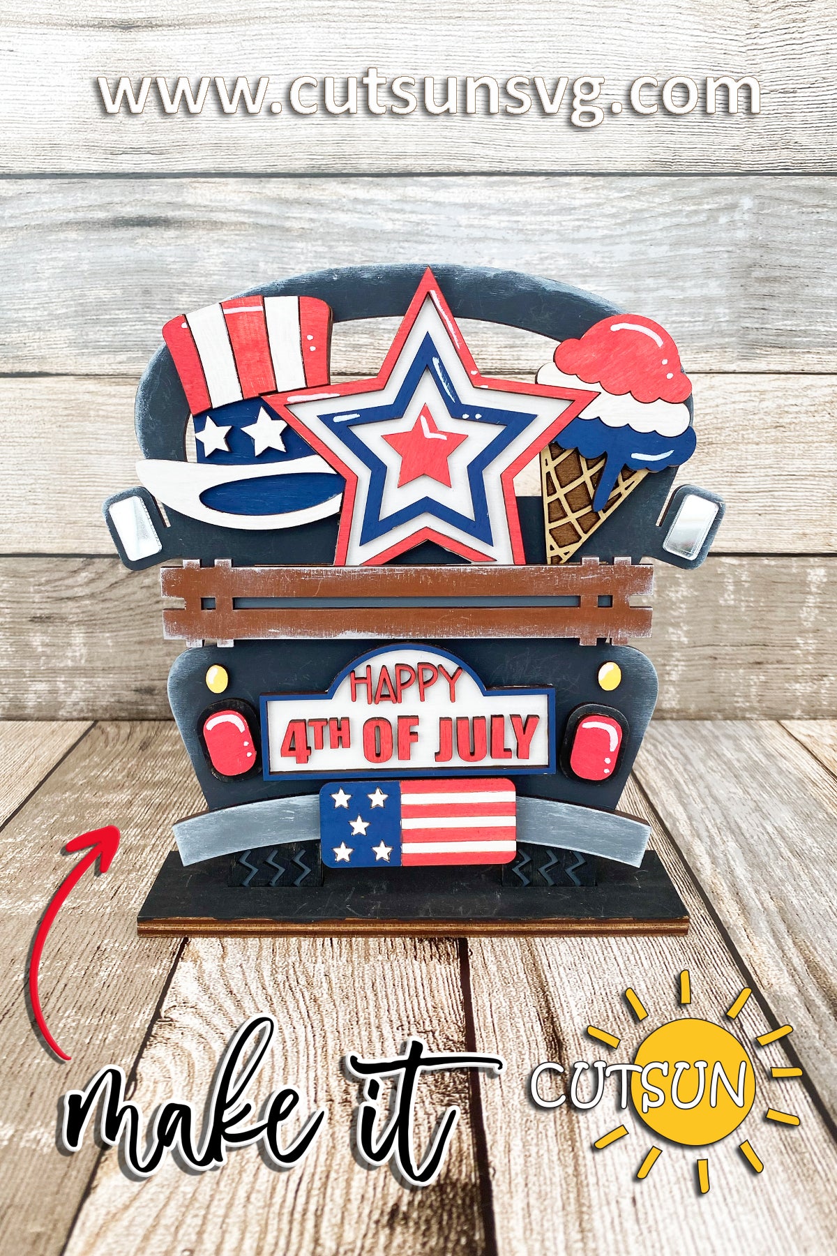 Patriotic 4th of July Add-on for the Interchangeable Truck / Wheelbarrow SVG Laser cut file
