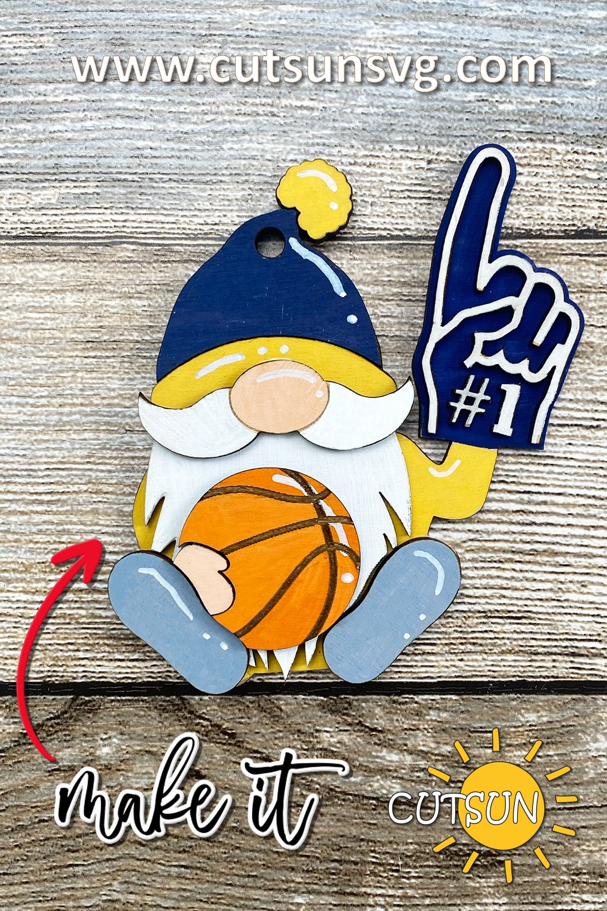 Basketball Gnome SVG | Basketball Ornament Laser Cut File | Gnome Car Charm & Christmas Ornament SVG