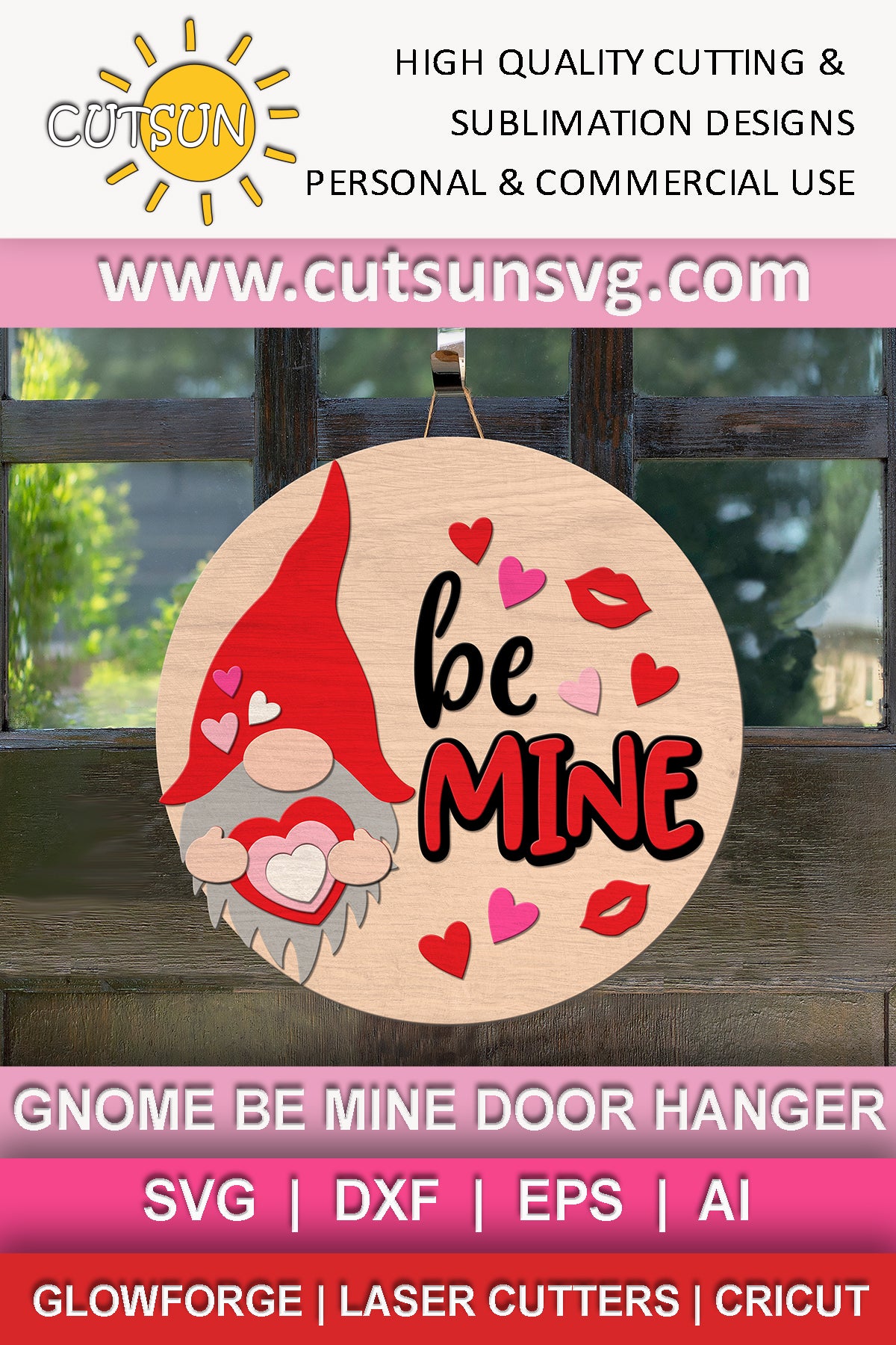 Valentine Door Hanger SVG | Valentine Gnome Door Hanger SVG | Valentine Gnome SVG | Valentines Day SVG | Be Mine SVG | Laser Cut File | Glowforge SVG
