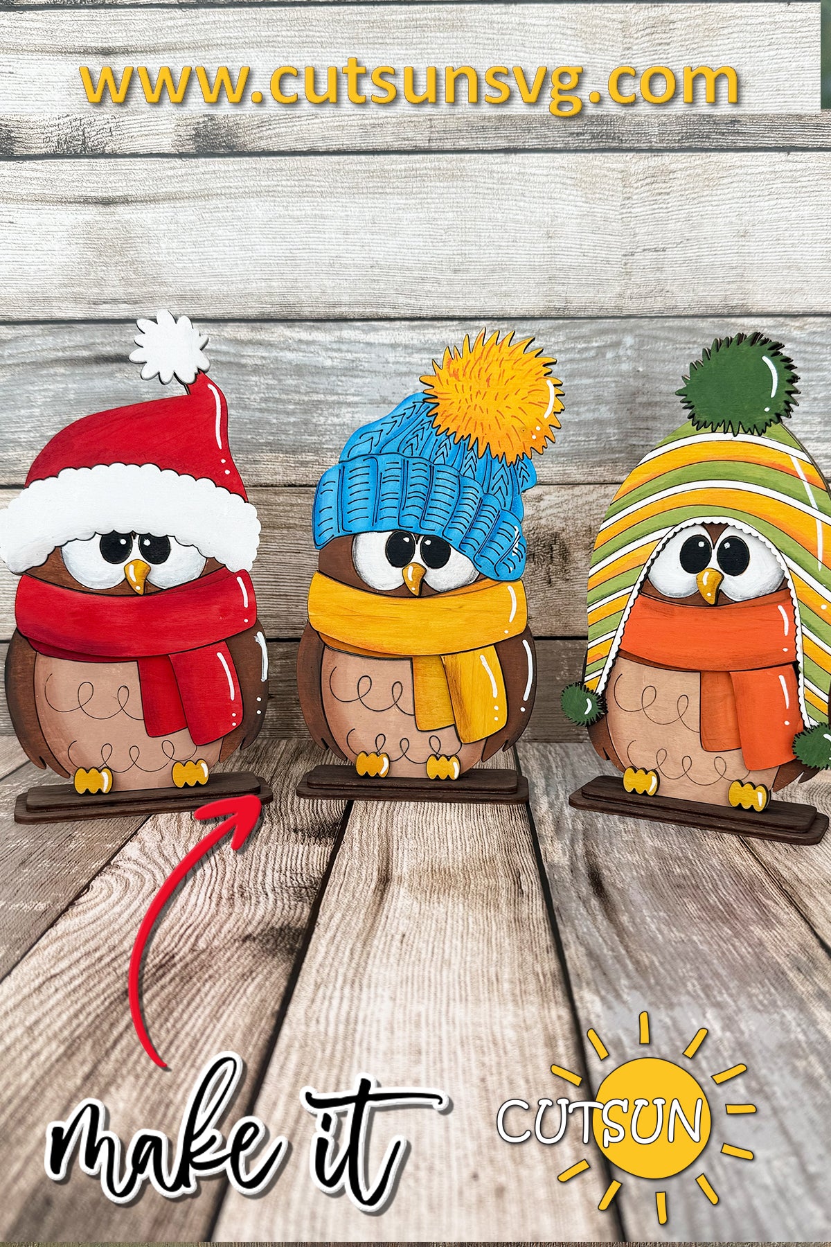 Owl Shelf Sitter SVG Bundle | Winter & Christmas Laser Cut Files