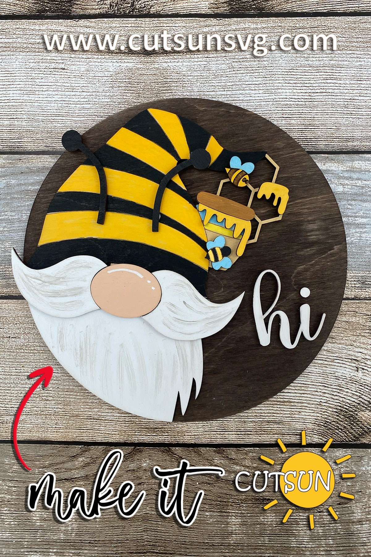 Interchangeable Round Gnome door hanger SVG Bees and honey Gnome svg Add-on Gnome Hi Door hanger svg Glowforge SVG Laser cut file