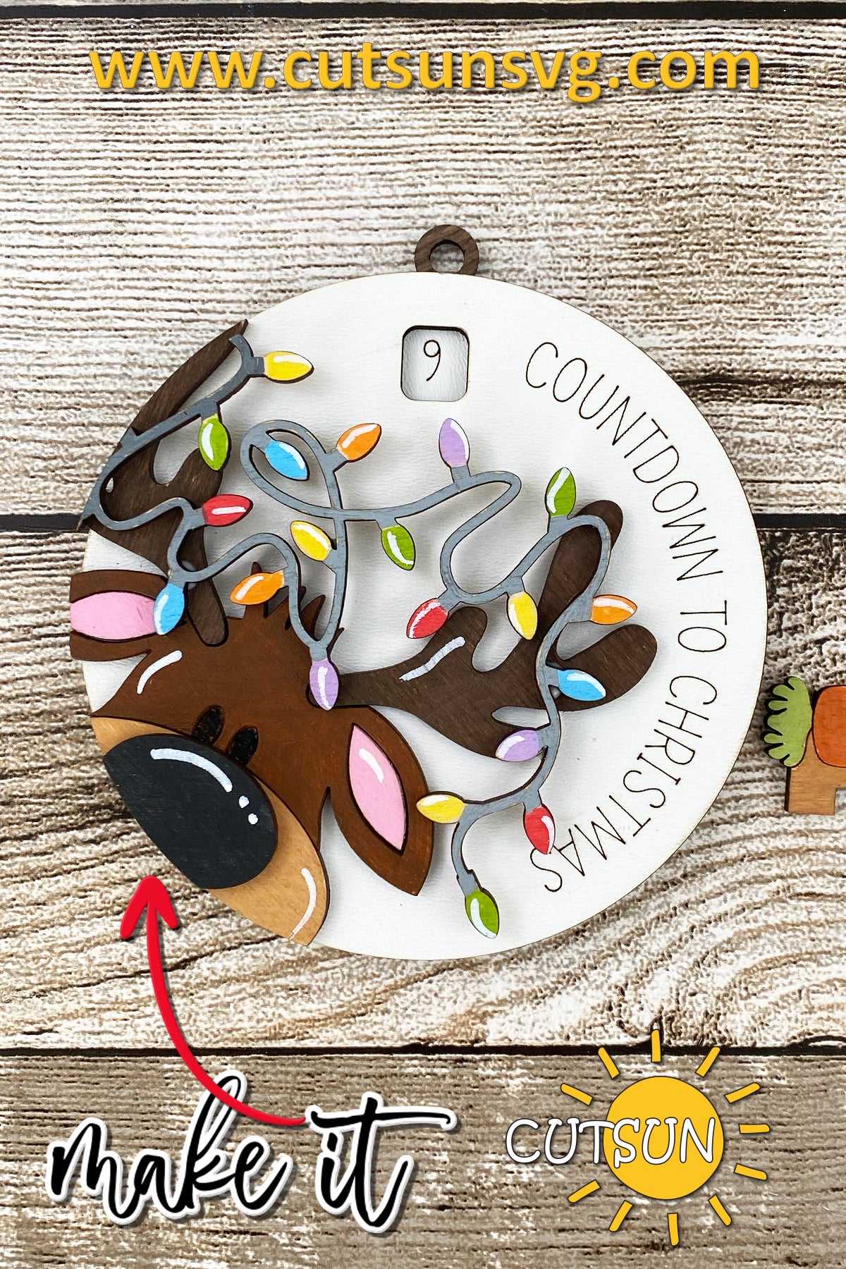 Reindeer with Christmas Lights Countdown to Christmas Ornament SVG
