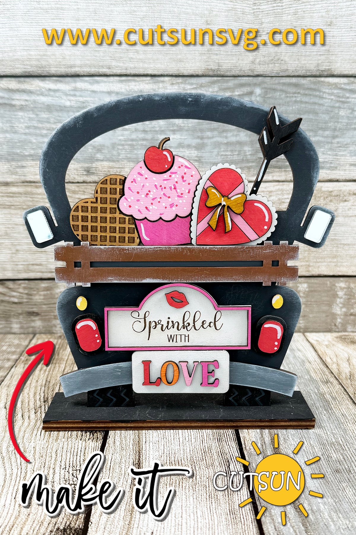 Sweet Valentine SVG Add-On for Interchangeable Farmhouse Truck | Sprinkled with Love Door Decor & Shelf Sitter | Laser Cut File