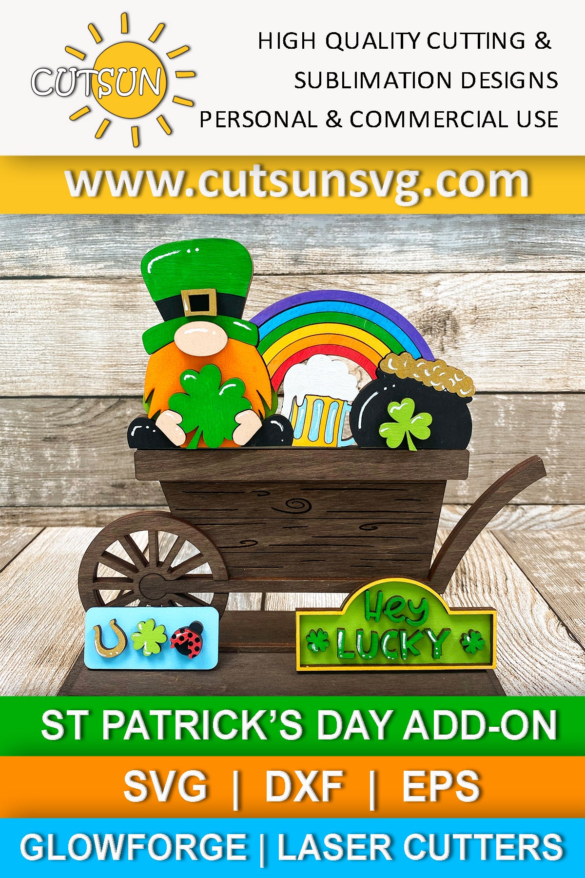 St Patrick's day SVG Add-on for Interchangeable Farmhouse Truck / Garden Wheelbarrow SVG Leprechaun svg Laser cut file Glowforge svg