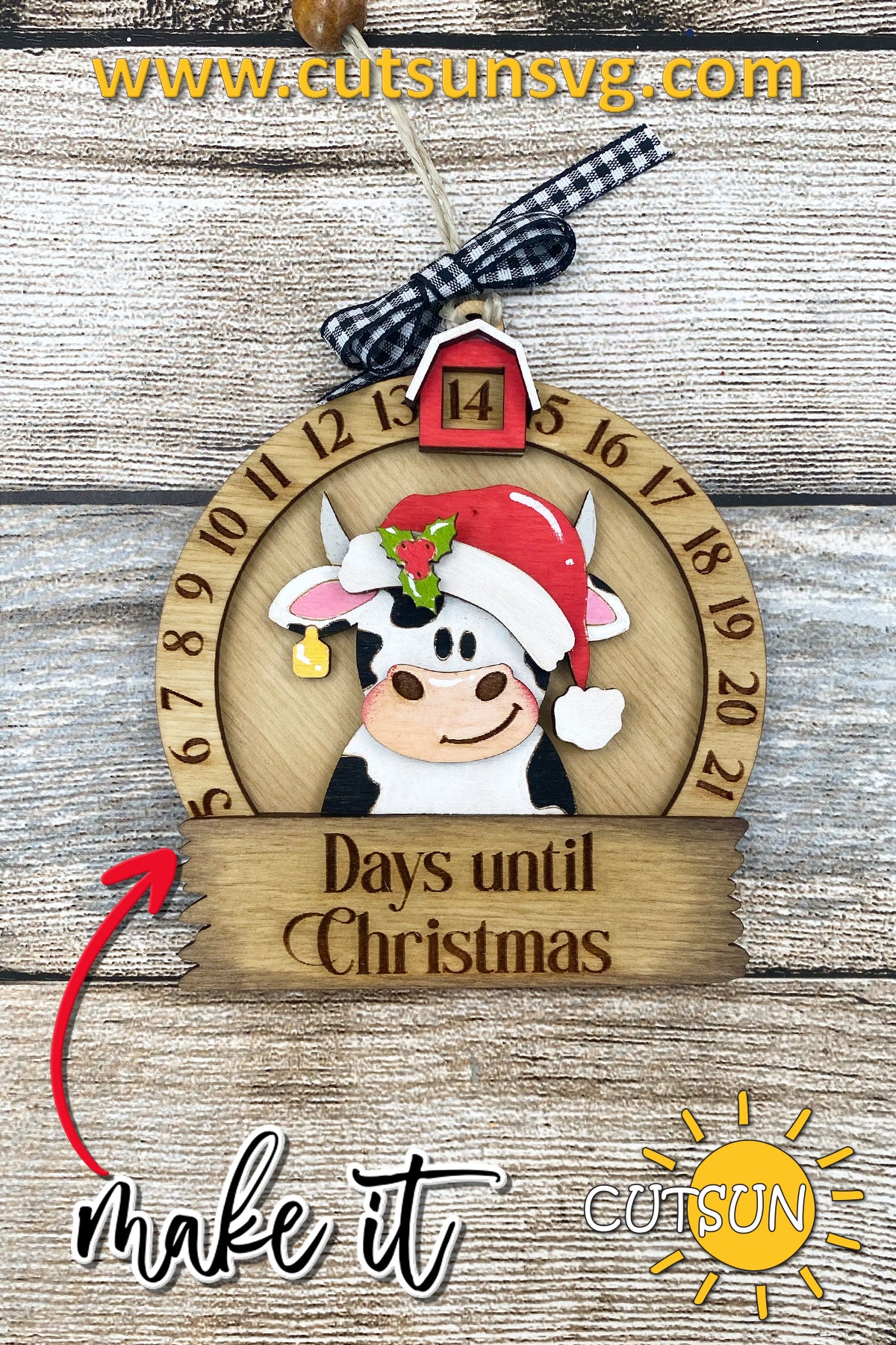 Christmas Cow Countdown SVG Laser Cut File