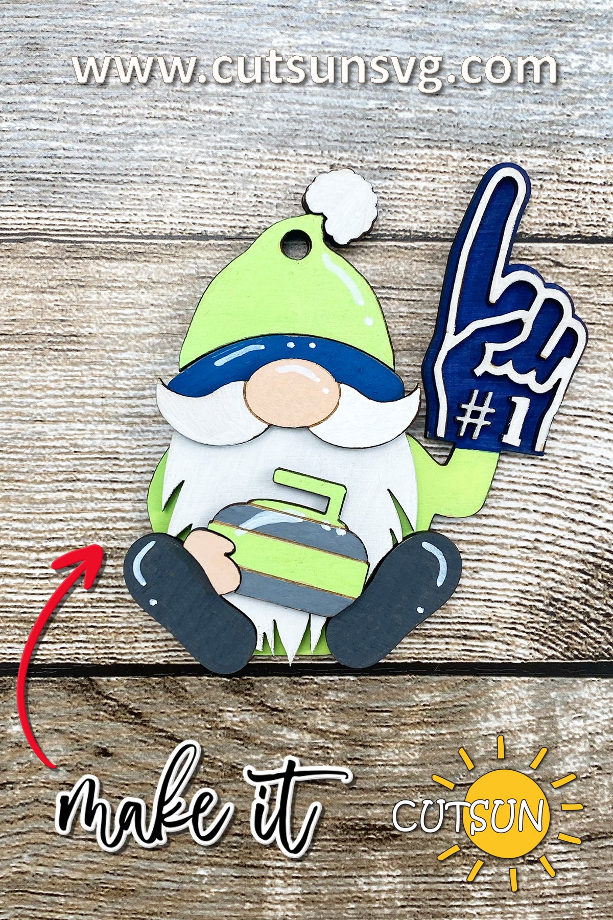 Curling Gnome SVG | Curling Ornament SVG | Winter Sports Gnome SVG | Car Charm & Christmas Ornament Laser Cut File | Glowforge SVG