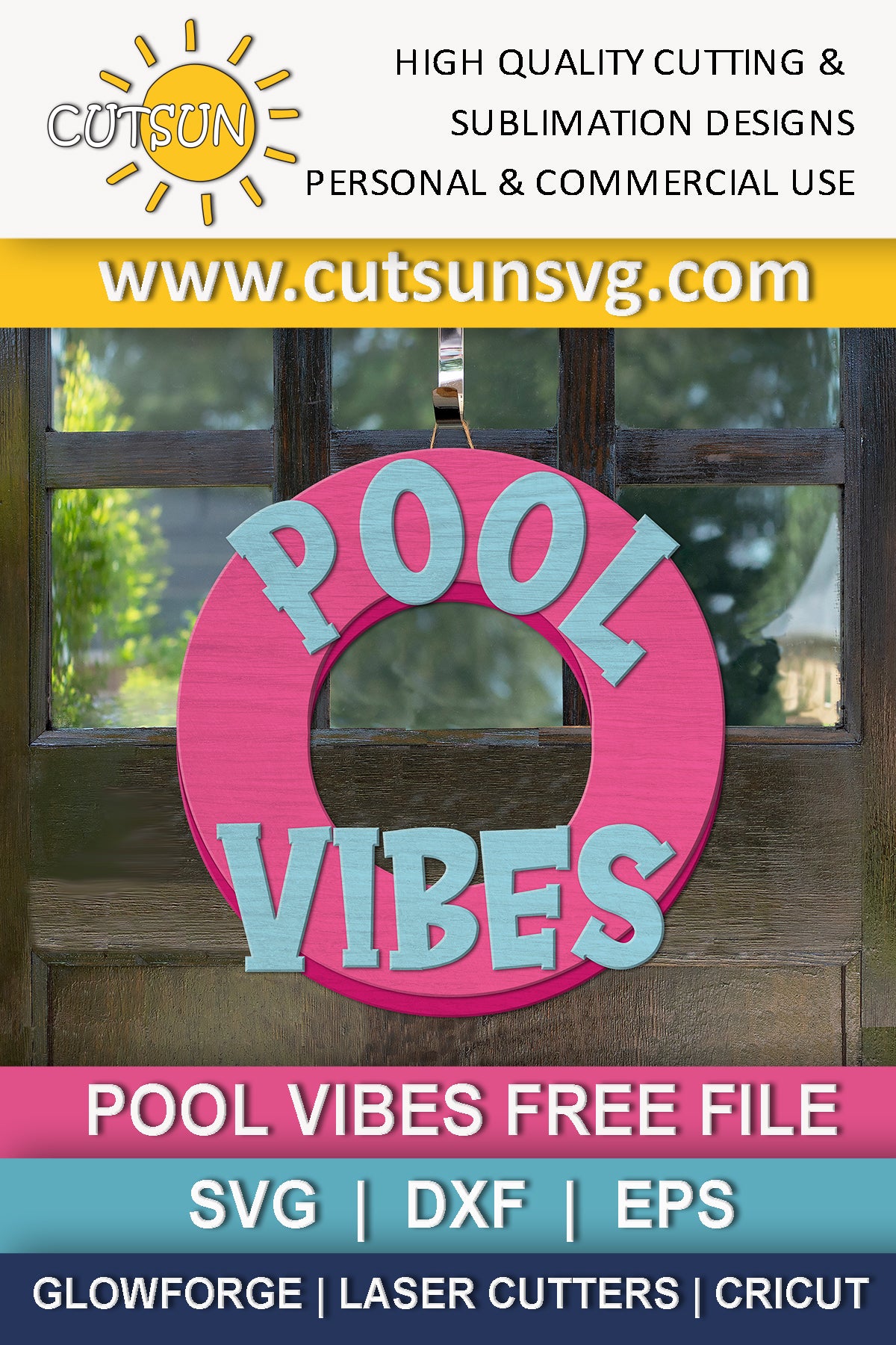 Pool vibes door hanger SVG | Summer door sign SVG FREEBIE