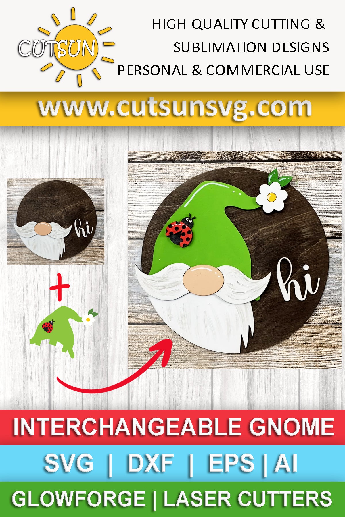Interchangeable Welcome Sign SVG | Spring Gnome Door Hanger SVG | Gnome Spring Sign Laser Cut File