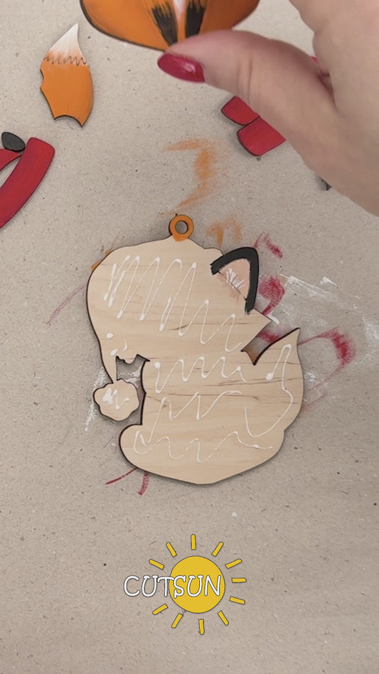 Christmas Fox Ornament SVG – Cute Woodland Laser Cut File with Santa Hat