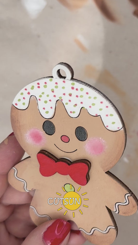 Gingerbread Man Ornament SVG Set – Christmas Laser Cut File for Holiday Decor