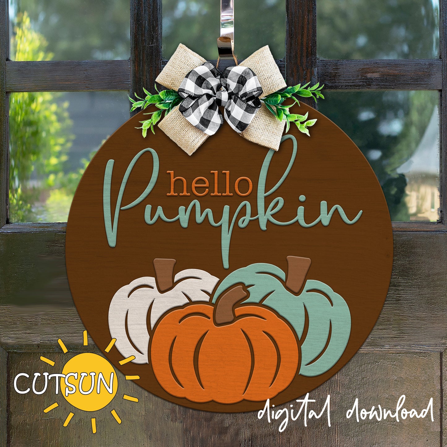 Fall door hanger SVG | Three pumpkins door hanger SVG | Hello pumpkin door sign svg