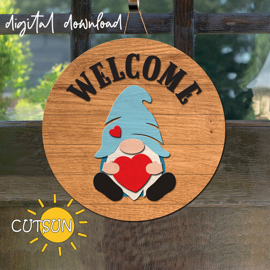 Bring sweet Valentine vibes to your home with this charming Valentine Gnome door hanger SVG – the perfect welcome sign for your front door or cozy Valentine decor projects.