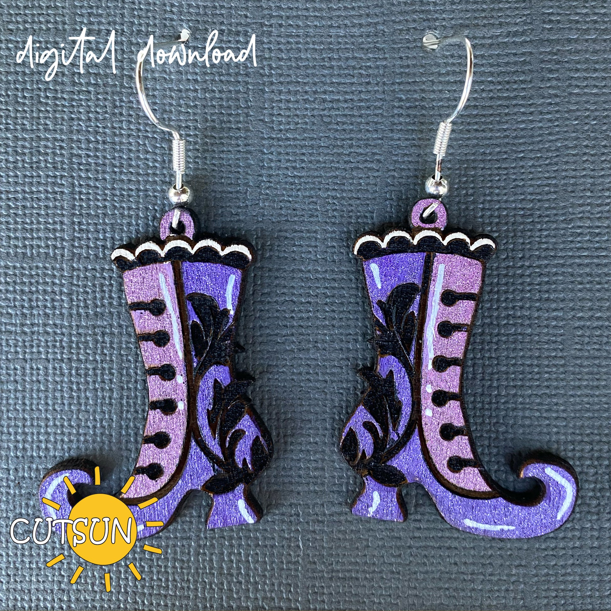 Witch Shoes Earrings SVG for laser cutters — a spooky Halloween design perfect for creating fun and stylish witch-themed earrings.