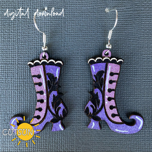 Witch Shoes Earrings SVG for laser cutters — a spooky Halloween design perfect for creating fun and stylish witch-themed earrings.
