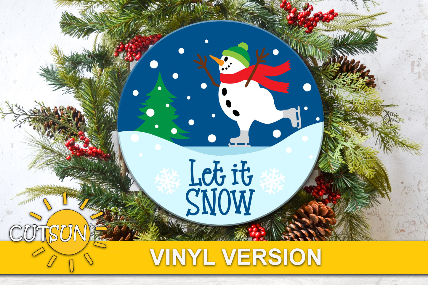 Skating Snowman door hanger Let it snow SVG