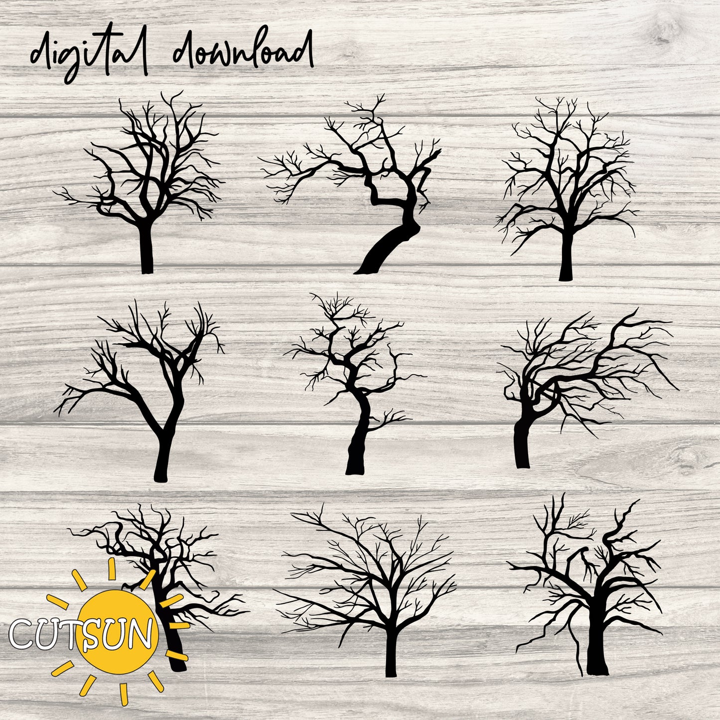 Spooky Trees SVG Bundle of 10 hand drawn designs