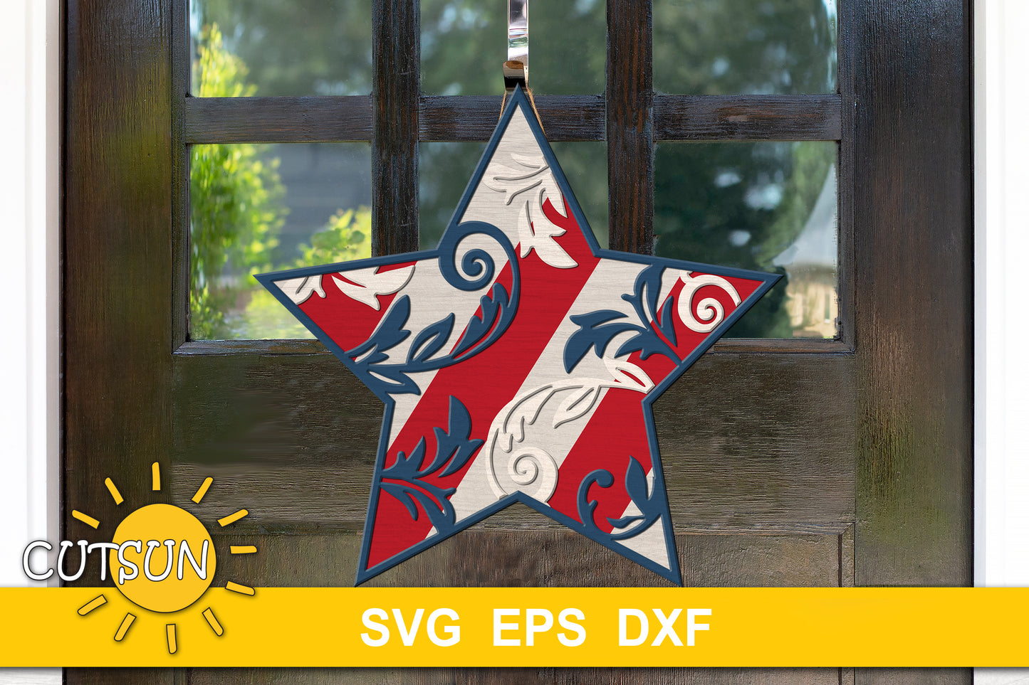 Patriotic Door Hanger SVG | Vintage Star 4th of July Door Sign SVG | Independence Day Welcome Sign | Glowforge SVG Laser Cut File