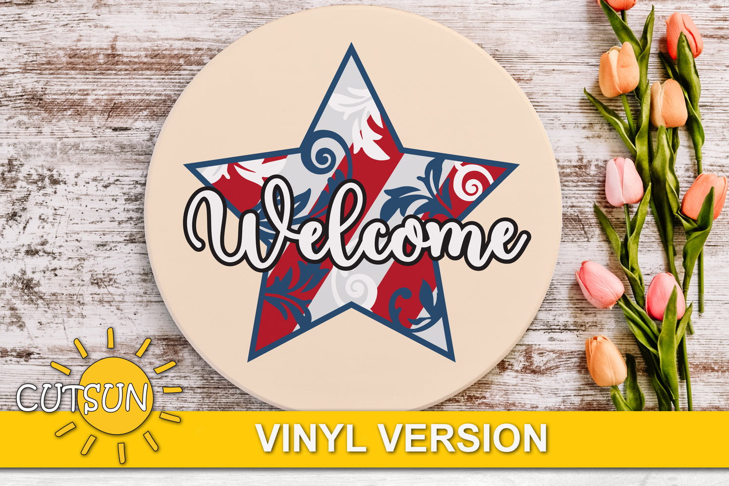 Patriotic Door Hanger SVG | Vintage Star 4th of July Door Sign SVG | Independence Day Welcome Sign | Glowforge SVG Laser Cut File