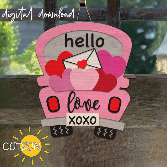 Decorative sign with hearts and text on a wooden background, featuring the brand 'CUTSUN'.