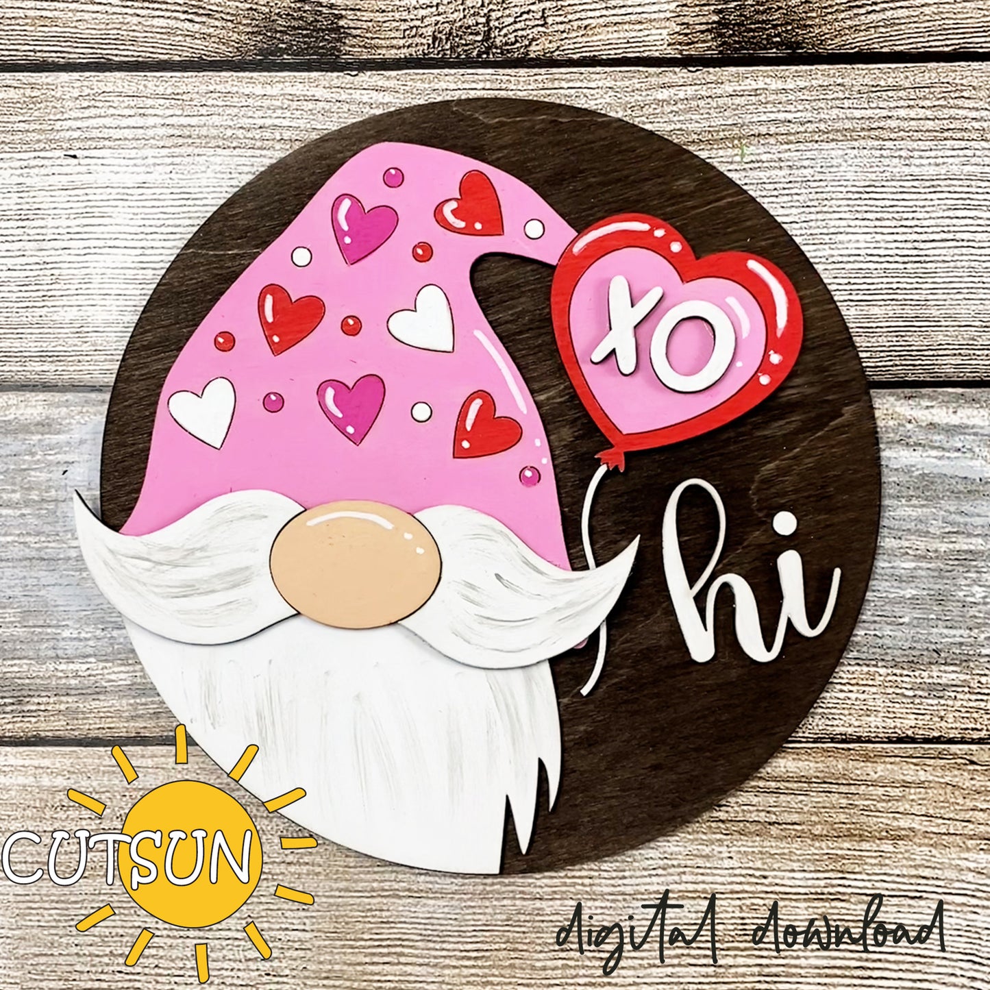 Interchangeable Round Gnome door hanger SVG Valentines day Add-on Gnome Hi Door hanger svg Glowforge SVG Laser cut file
