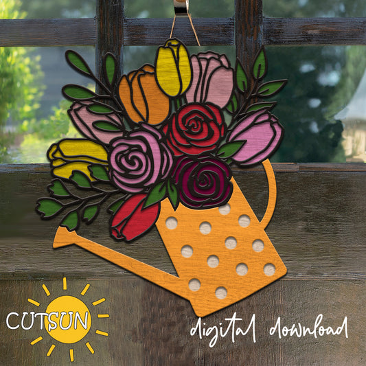 Decorative floral design in a watering can shape with 'CUTSUN' branding.