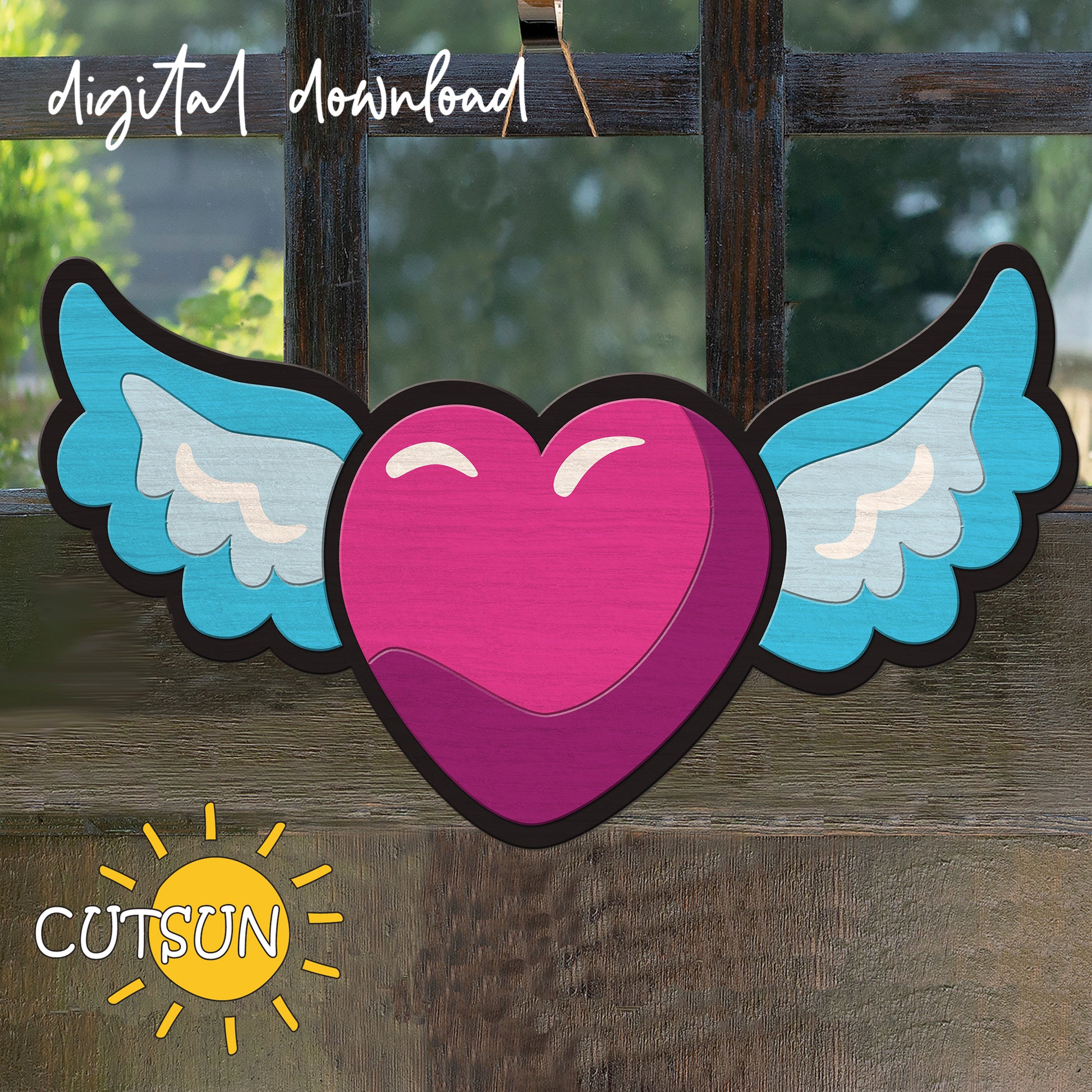 Digital download for a pop art style winged heart door hanger.