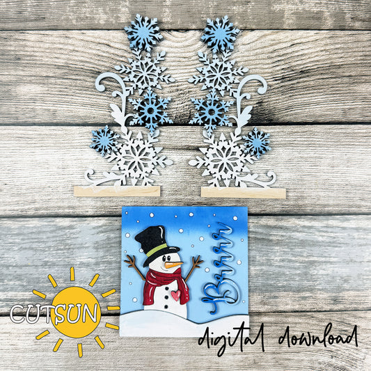 Winter Add-On for Interchangeable Farmhouse Window Set SVG | Snowman & Snowflakes Insert | Laser Cut Digital Download