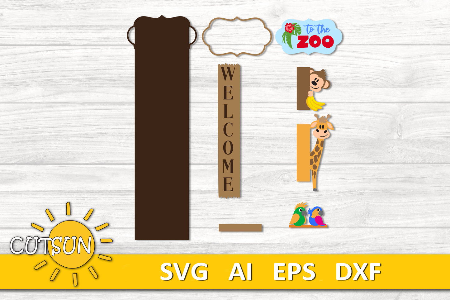 Zoo Porch Sign SVG – Interchangeable Jungle Animal Add-On with Free Vertical Leaner for Laser Cutters