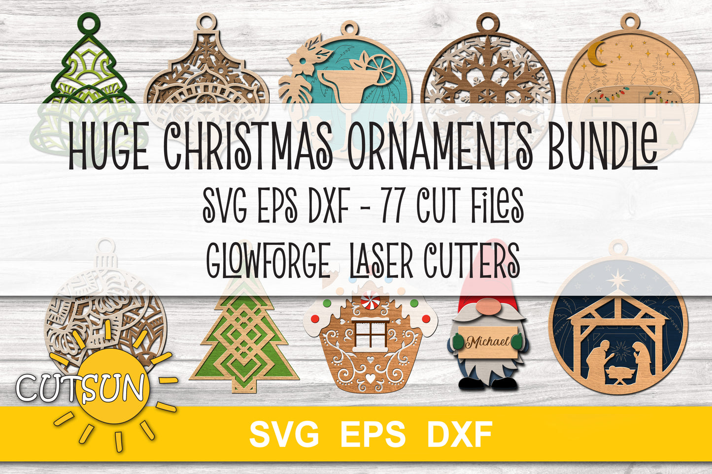 Huge Christmas Ornaments Bundle for Glowforge | Laser cutters SVG files