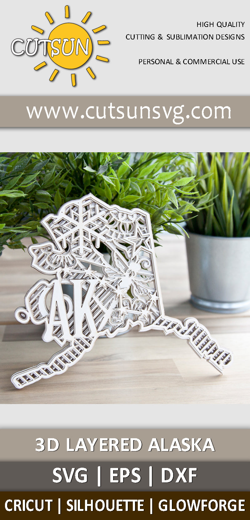 Layered Alaska State Mandala SVG - 5 layers | Decorative Alaska state svg | Laser cut file | Cricut SVG