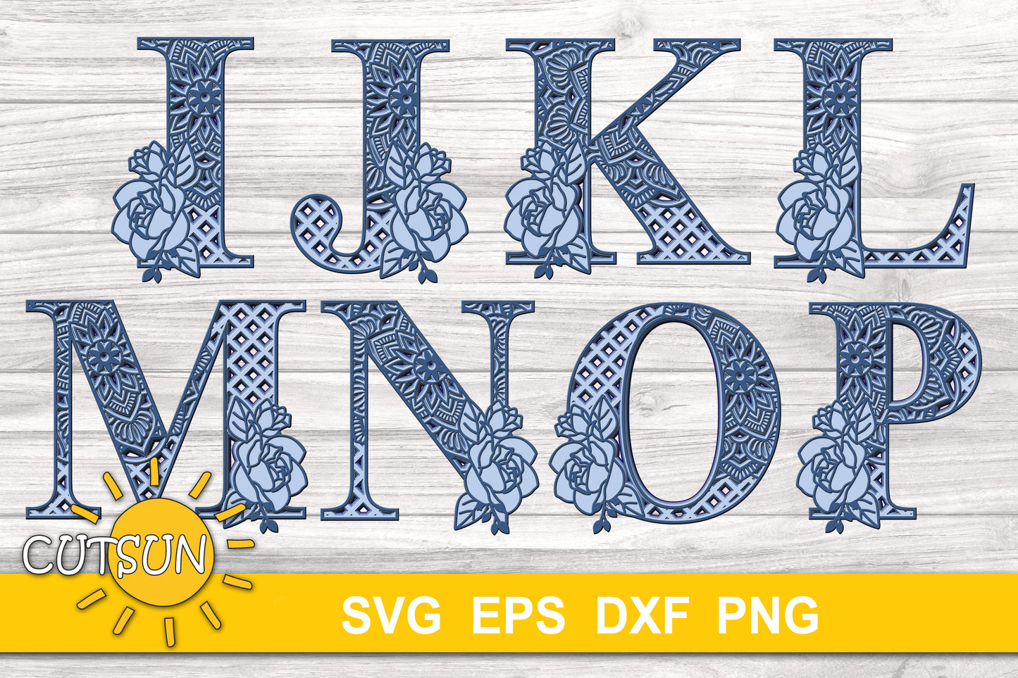 Layered Alphabet | Layered floral alphabet with Mandala elements | Laser cut file