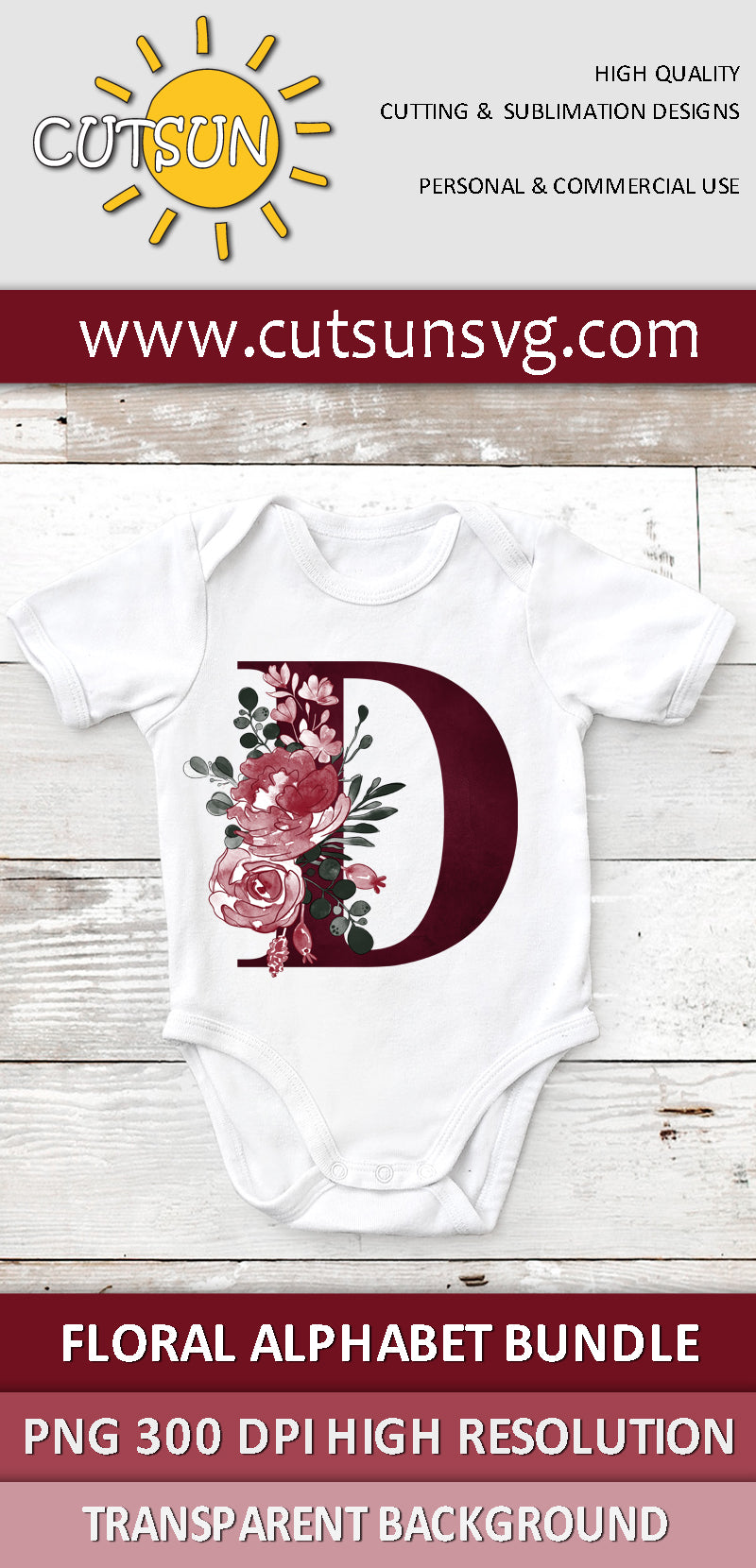 Deep Red Floral Alphabet PNG bundle