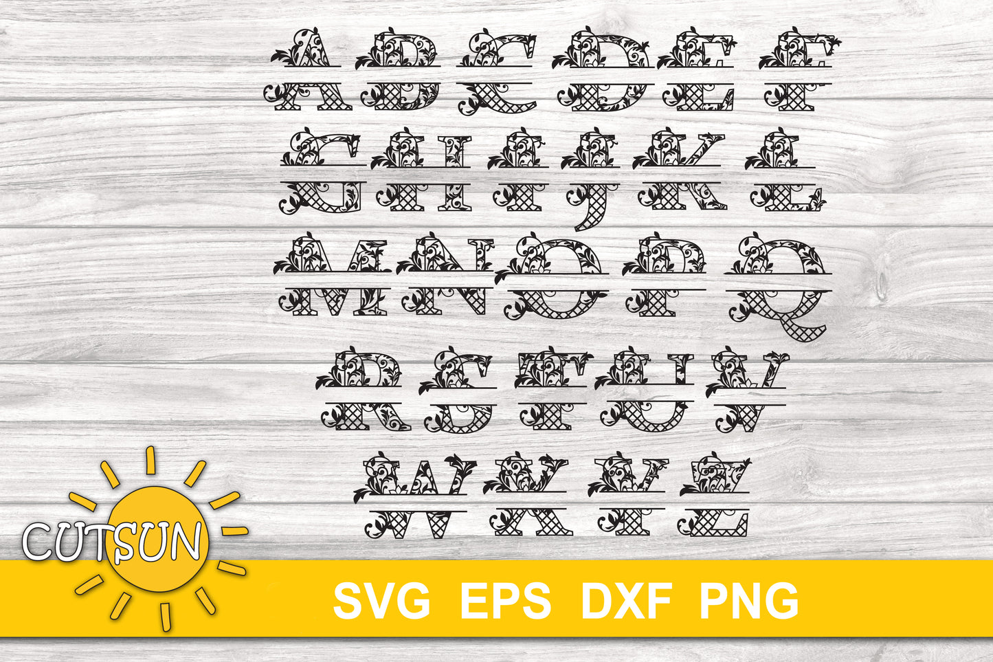 Floral Split Alphabet SVG A-Z