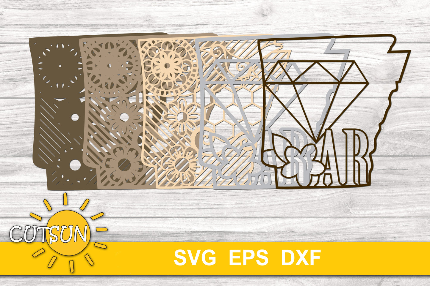3D Layered Arkansas state Mandala SVG - 5 layers