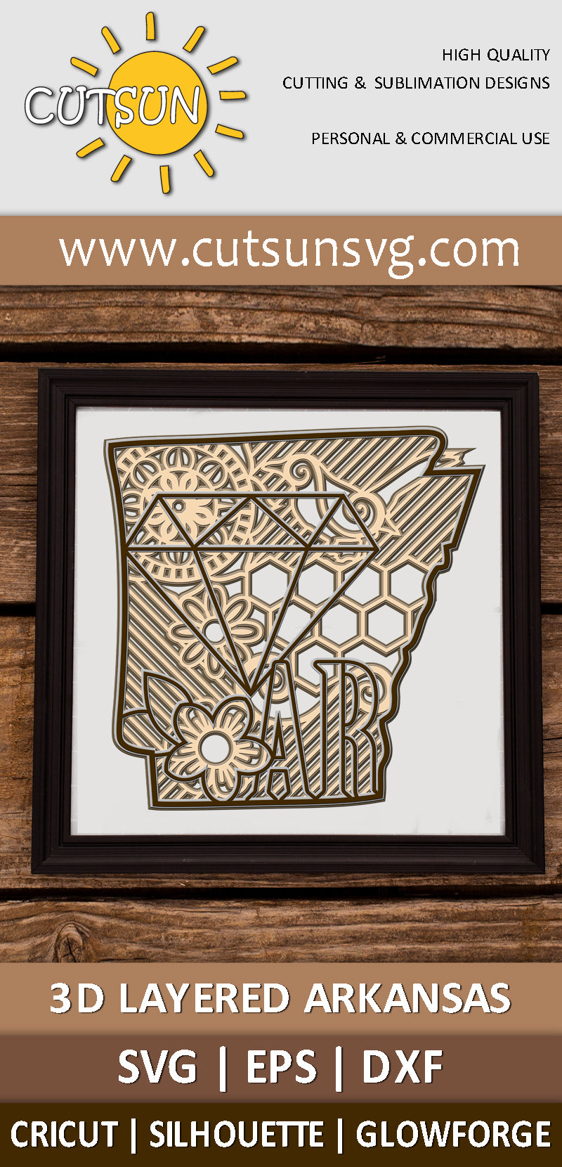 3D Layered Arkansas state Mandala SVG - 5 layers