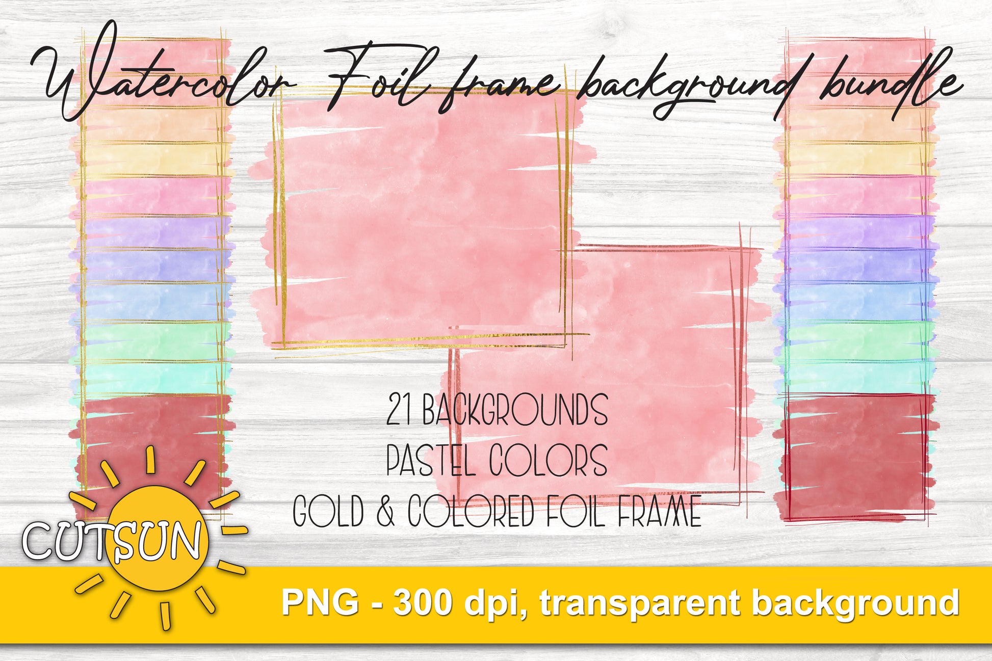 Watercolor Foil frame background bundle