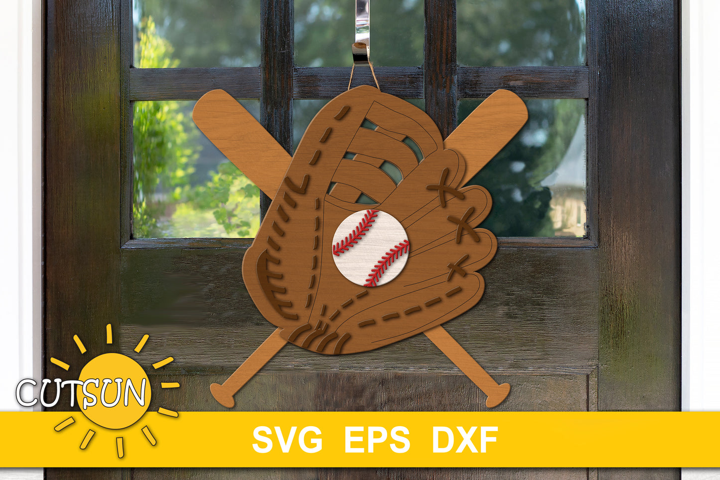 Baseball Glove and Bats Laser Cut Door Hanger SVG