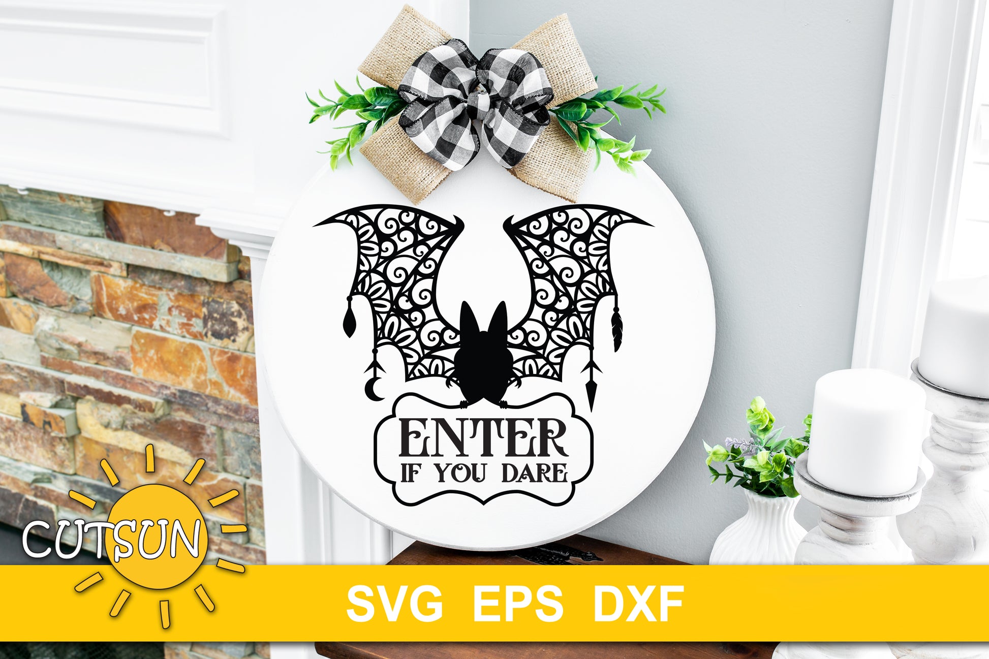 Ornate Bat Halloween Door hanger SVG
