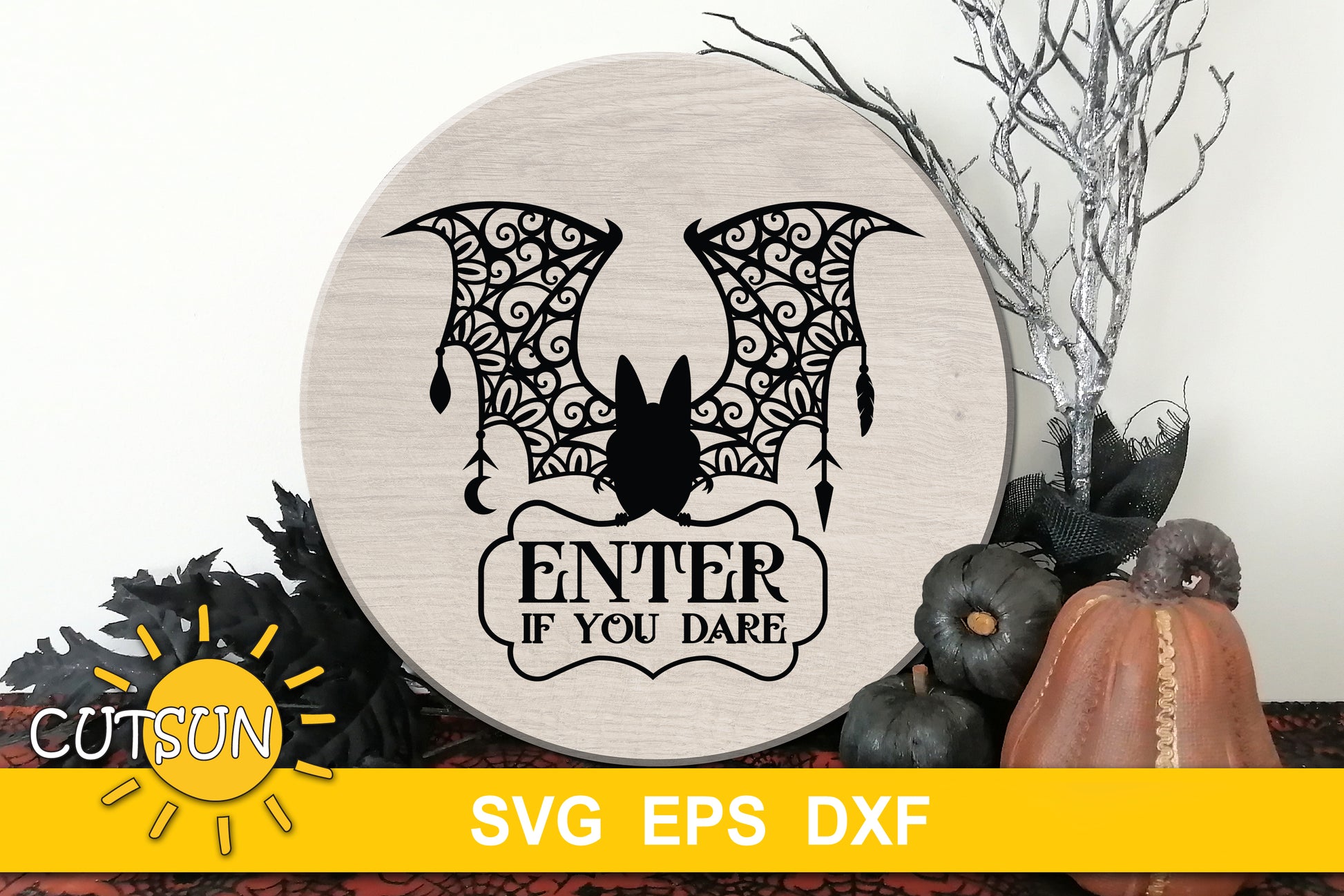 Ornate Bat Halloween Door hanger SVG